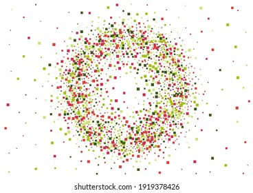 Geometric Green Top Background. Virtual Confetti Frame. Red Digital Square Mosaic.