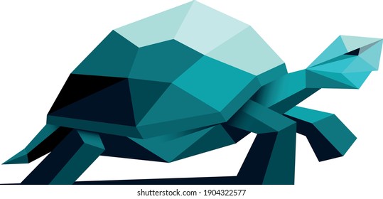 geometric green turtle low poly vector	
