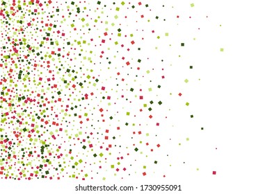 Geometric Green Vector Wallpaper. Sparkle Rhombus Frame. Red Science Square Mosaic. Dot Fun Texture.