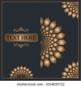 geometric greeting card, invitation Islamic style. Arabic circle golden pattern. Gold ornament on black, Islamic brochure
