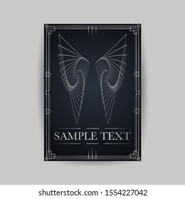 Geometric greeting postcard. Line ornament card vector illustration. Minimalism design for your wishes, text template. Invitation shape with art deco style frame. Luxury collection symbol and objects