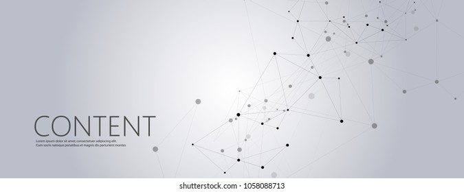 Geometric grey background connected molecule with line and dots.