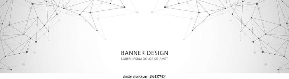 Geometric grey background connected molecule with line and dots. Vector banner design
