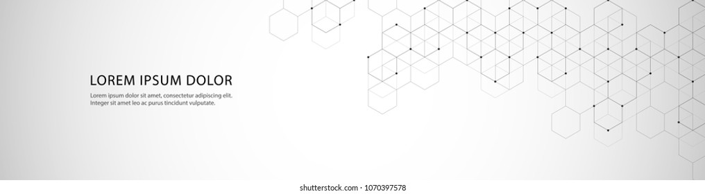 Geometric grey background. Vector banner design with hexagons. Medical, science and technology concept