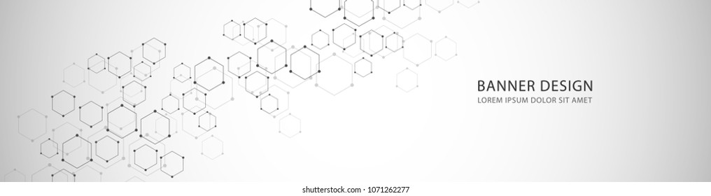 Geometric grey background. Vector banner design with hexagons. Medical, science and technology concept