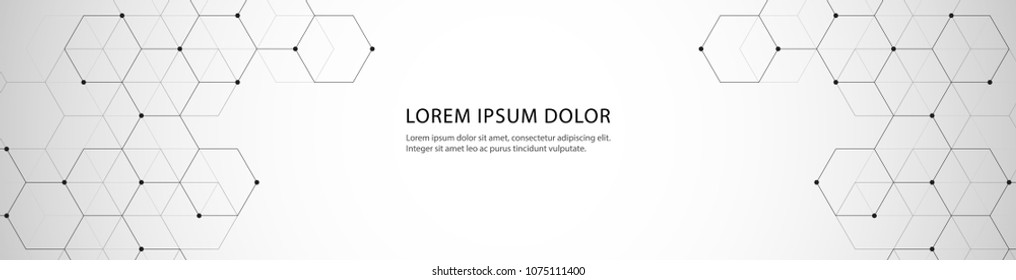 Geometric grey background. Vector banner design with hexagons. Medical, science and technology concept