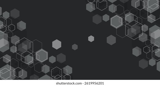Fondo gris geométrico. Diseño de Anuncio de Vector con hexágonos. Concepto médico, científico y tecnológico. Hexágono Monocromo patrón simple