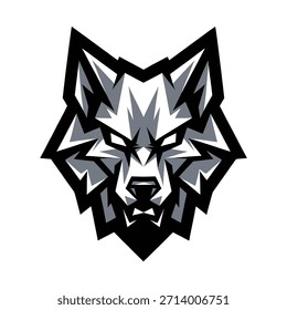 Logo de la mascota del lobo gris y negro geométrico