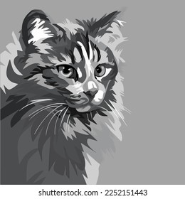 geometric grey CAT WPAP illustration pop art, vector, eps.10