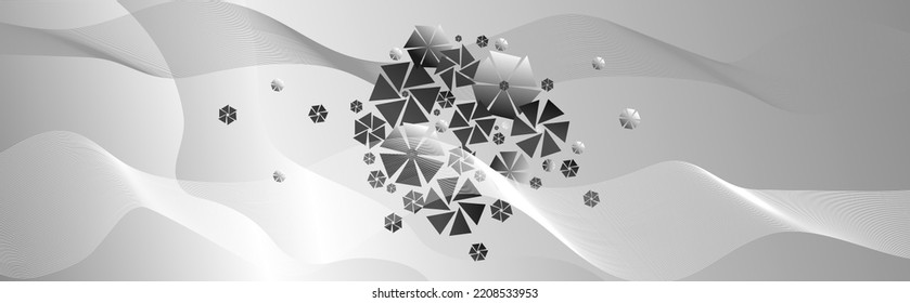 Geometrische graue Farbverlauf-Blumen aus Dreiecken. Abstrakte Vektorgrafik für Web, Poster, Präsentation.