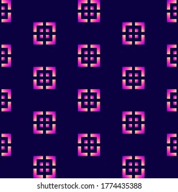 Geometric grid abstract seamless pattern. Neon colored vector wallpaper. Exotic gradient squares background.	