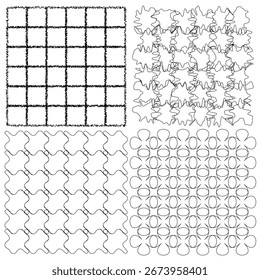 Composiciones geométricas de cuadrícula con diferentes estilos de línea arte abstracto en blanco y negro