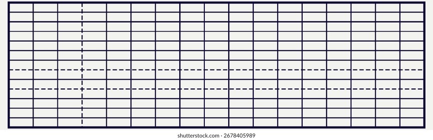 Geometric grid design with dashed and solid lines on a clean background.