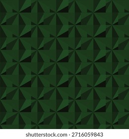 Grade geométrica de paralelogramas verdes sobre fundo preto com um ponto central azul criando simetria visual.
