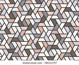 Geometric grid with intricate hexagonal and triangular shapes seamless pattern design, repeating background for web and print purposes