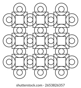 Padrão de grade geométrica. Círculo quadrado Vetor. Projeto de rede abstrata. Ilustração monocromática repetitiva. EPS 10.