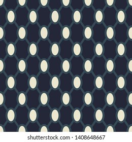 Geometric grid pattern with dark blue netted shapes seamless repeat. Vector background for print.