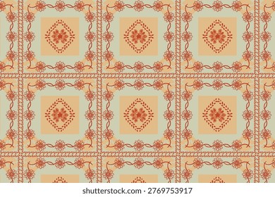 Geometric grid and stripe floral seamless pattern with structured linear elements and soft botanical motifs, suitable for fashion textiles, wallpaper backgrounds, and decorative surface applications