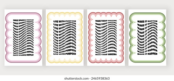 Marcos geométricos con texto ondulado motivacional y líneas coloridas. Diseño de Vector para tarjetas, Anuncios, invitaciones