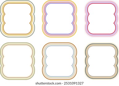 Marcos geométricos groovy con líneas onduladas de colores. Vector borde línea para tarjetas de diseño, Anuncios, invitaciones