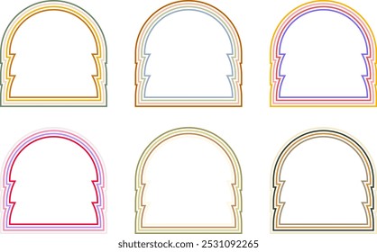 Geometric groovy frames with wavy colorful lines. Vector border line for design cards, banners, invitations