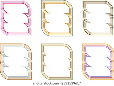 Geometric groovy frames with wavy colorful lines. Vector border line for design cards, banners, invitations
