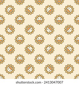 Geometrisches Groovy Hippie Flower Vektor-Konzept mit nahtlosem Muster