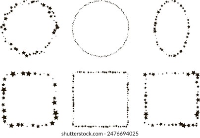 Geometric groovy lines frames set with little stars.