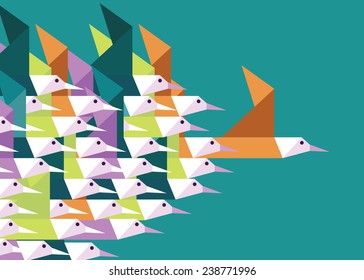 Geometric Group Of Birds. Leadership And Competition Concept. Flat Vector Illustration