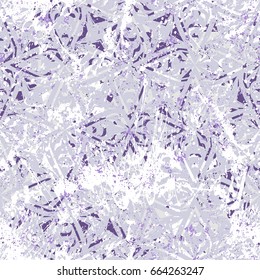 Geometric grunge pattern in lilac colors on colorful hand painted background. Bold print with stripes and shapes on paint splatters and splashes. Vintage art deco texture with medieval motifs