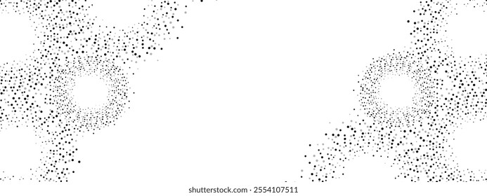 Geometric halftone abstract background frame. Technological texture of chaotic circles, particles, fragments. Group of cells, an information grid. Poster for business, medicine, presentations. Vector	