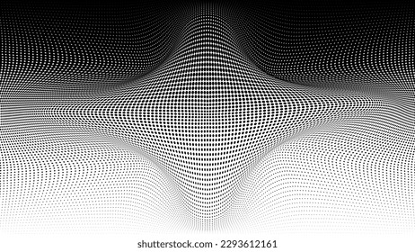 Geometric halftone background with illusion effect. Gradient pattern made of dots. Broken screen virus. Vector illustration.