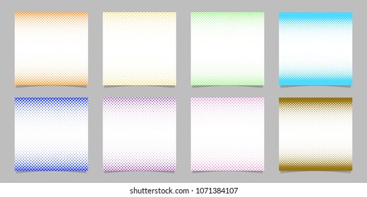 Geometric halftone dot pattern background set - vector brochure graphics with colored circles in varying sizes on white background