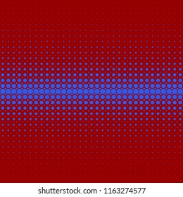 Geometric halftone dot pattern background - vector graphic from blue circles on maroon background