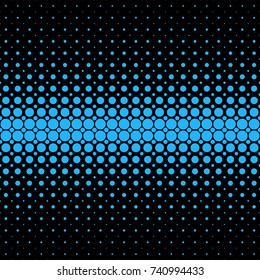 Geometric halftone dot pattern background - vector graphic from blue circles on black background