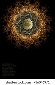 Geometric halftone gradients. Minimal cover design backgrounds. Abstract shapes. Vector illustration. Golden lines, patterns, stars, ligature