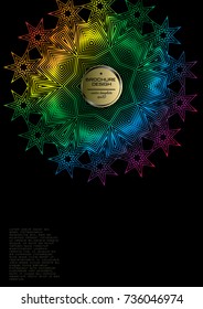 Geometric halftone gradients. Minimal cover design backgrounds. Abstract shapes. Vector illustration. Round multicolor pattern of lines and stars