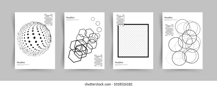 Geometric halftone. Lines and dots. Minimal cover design backgrounds. Vector illustration