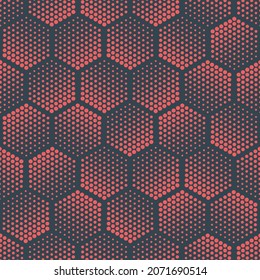 Geometric Halftone Pattern Dotted Hexagons Red Blue Abstract Tileable Background. Half Tone Dots Repetitive Technology Wallpaper. Hexagonal Continuous Structure