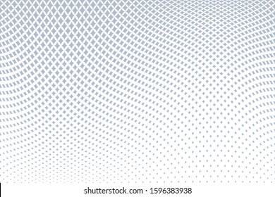 Geometric halftone pattern. Wavy movement illusion. White textured background. Vector art.