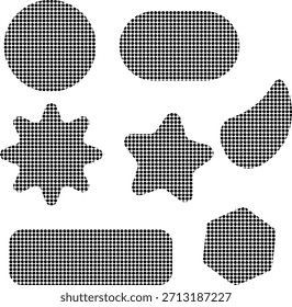 Conjunto de Formas geométricas de medio tono con círculos, estrellas, óvalos, polígonos, patrones de puntos abstractos ideales para el diseño moderno, la marca, las composiciones gráficas