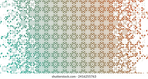 Geometric halftone texture with colorful arabesque disintegration. Arabic vector pattern.