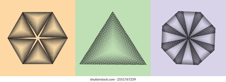 Geometric halftone vector design with triangles, hexagons, and octagons