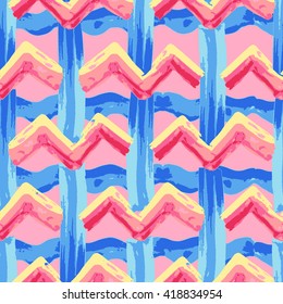 Geometric hand drawn background. Vector Zig Zag and checkered baby pattern. Geometric zig zag backdrop.