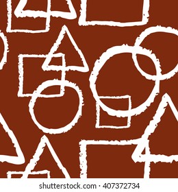 Geometric hand drawn grunge color chalked seamless pattern with triangles, squares and circles 
