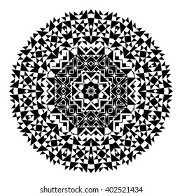 geometric hand drawn round black lace ornament, mandala, zentangle, vector illustration.