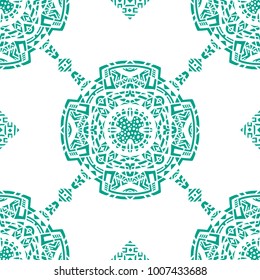 Geometric, hand drawn seamless pattern in ethnic style. Tribal, folk traditional motifs. Aztec, Peruvian, Mayan, Mexican, Native American. Vector illustration.