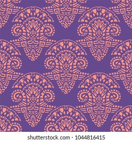 Geometric, hand drawn seamless pattern in ethnic style. Tribal, folk traditional motifs. Aztec, Peruvian, Mayan, Mexican, Native American. Vector illustration.