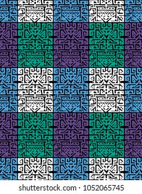 Geometric, hand drawn seamless pattern in ethnic style. Tribal, folk traditional motifs. Aztec, Peruvian, Mayan, Mexican, Native American. Vector illustration.