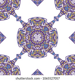 Geometric, hand drawn seamless pattern in ethnic style. Tribal, folk traditional motifs. Aztec, Peruvian, Mayan, Mexican, Native American. Vector illustration.